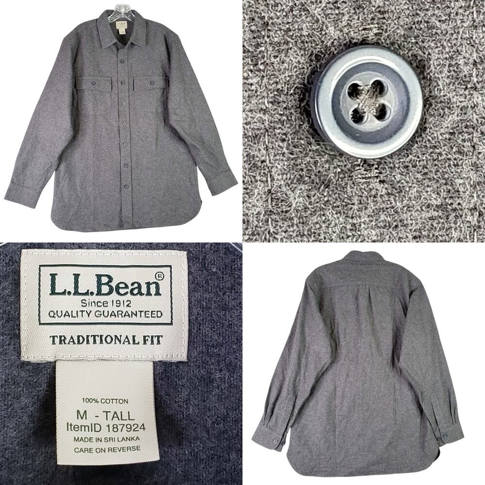LL Bean Shirt Chamois Mens Size Medium Tall Vintage Gray LS Button Down Cotton